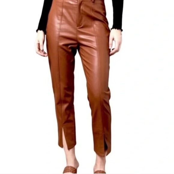 Jason Wu Pants - Jason Wu Faux Leather High Rise Skinny Pants Brown Split Hem S